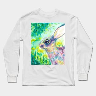 Rainbow hare watercolor Long Sleeve T-Shirt